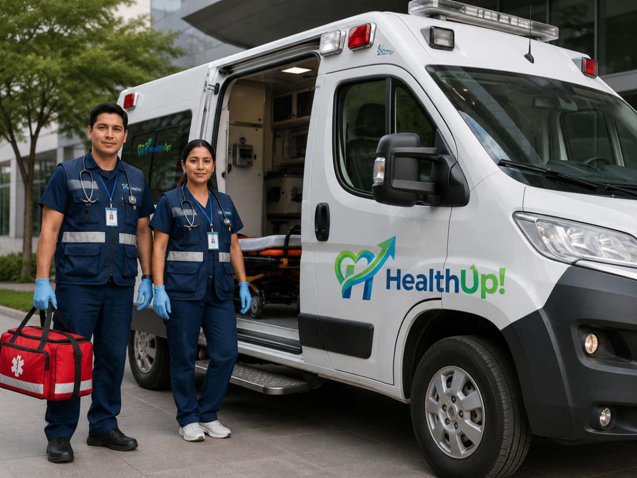 Ambulancia y equipo paramédico fuera de instalación industrial