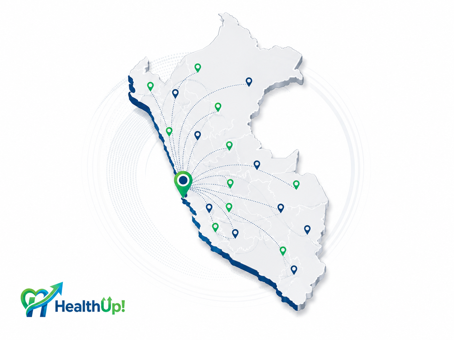 Mapa del Perú mostrando cobertura de HealthUp en Lima y provincias bajo coordinación